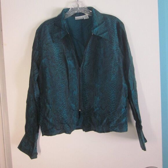 Newport News Tops - Vintage 1989 Newport News Lightweight Green Print Zip Up Silk Jacket Size 10